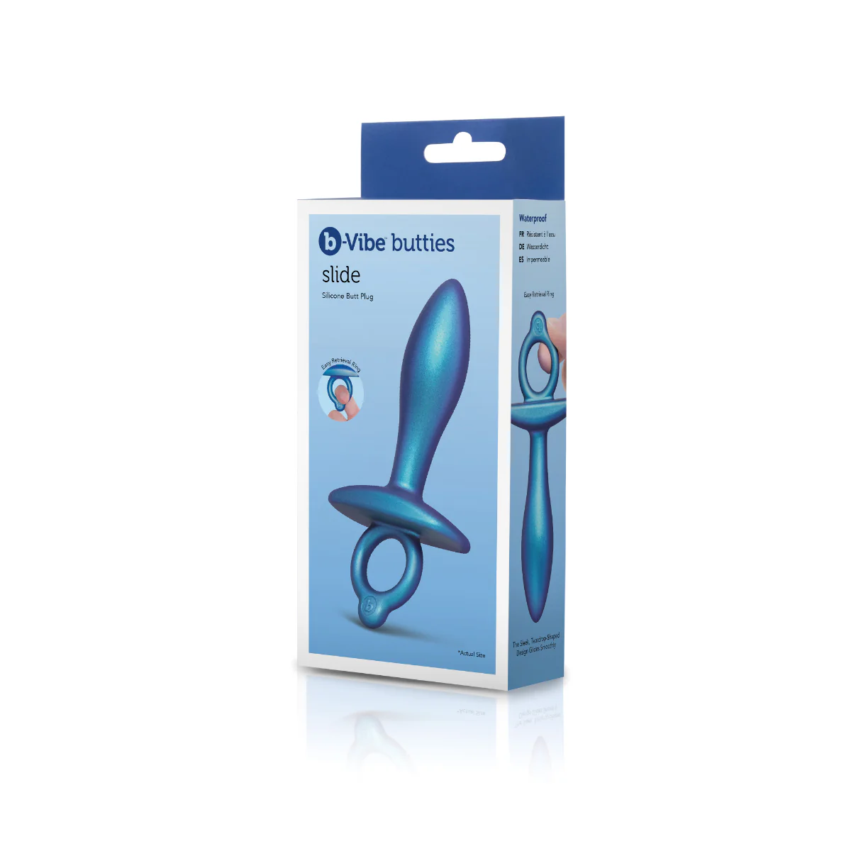 b-Vibe Butties Slide Silicone Butt Plug Blue - Image 2