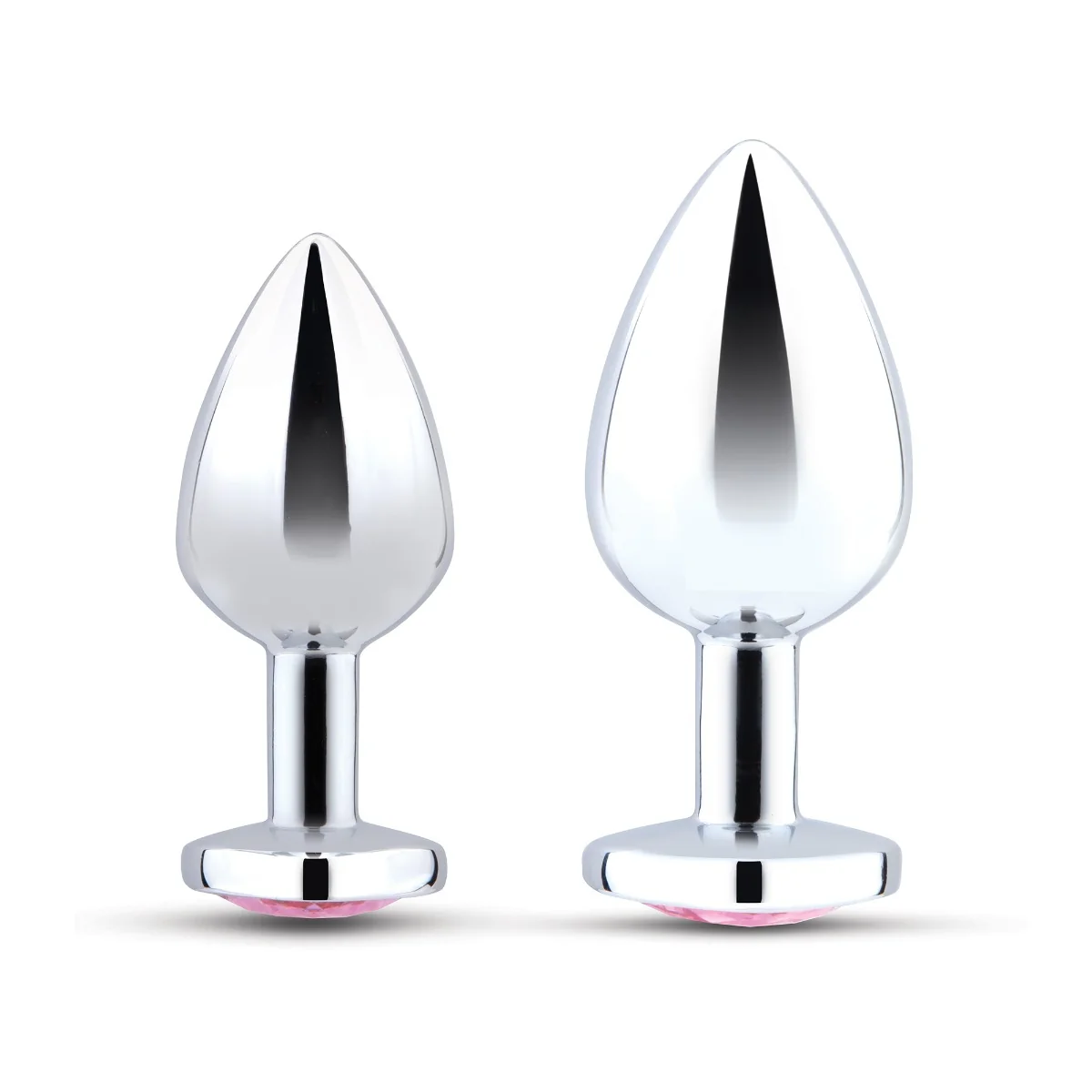 b-Vibe Jewel Heart 2 Piece Metal Butt Plug Training Set Silver Pink - Image 4