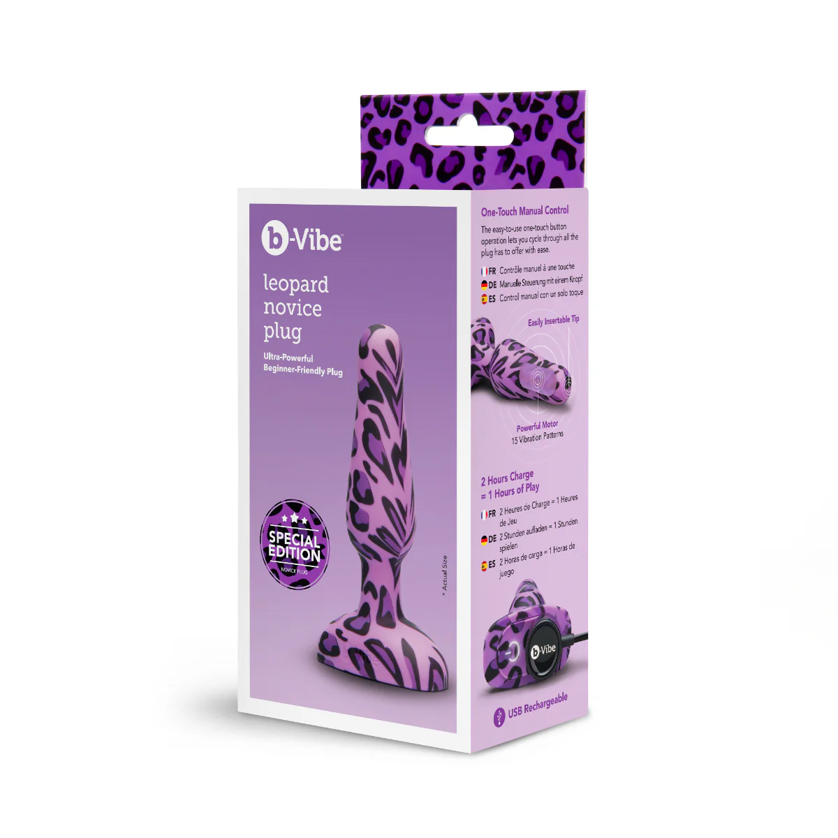 b-Vibe Novice Special Edition Vibrating Butt Plug Purple Leopard - Image 2