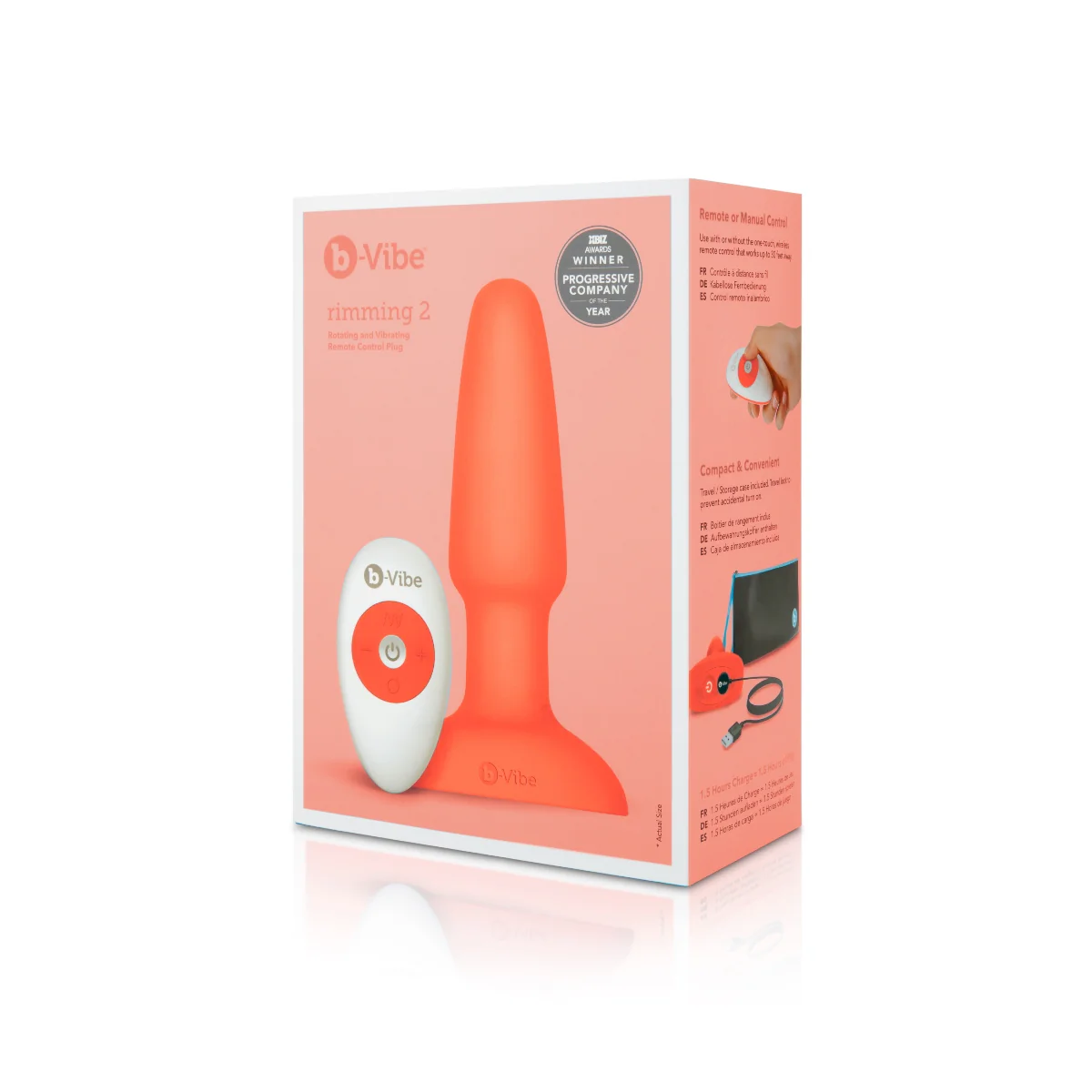 b-Vibe Rimming 2 Remote Control Vibrating Butt Plug Orange - Image 2
