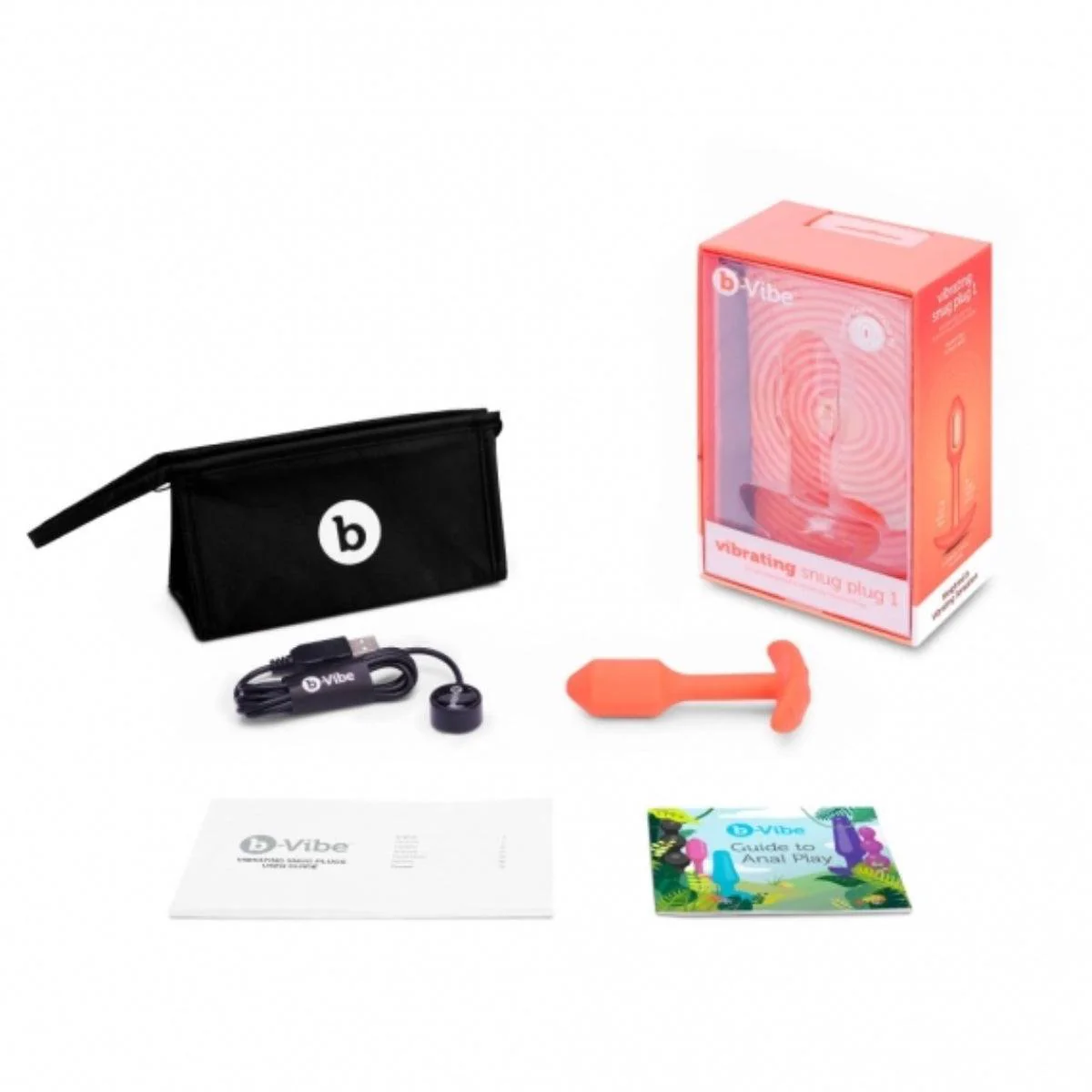b-Vibe Snug Plug 1 Vibrating Weighted Silicone Butt Plug Orange - Image 6