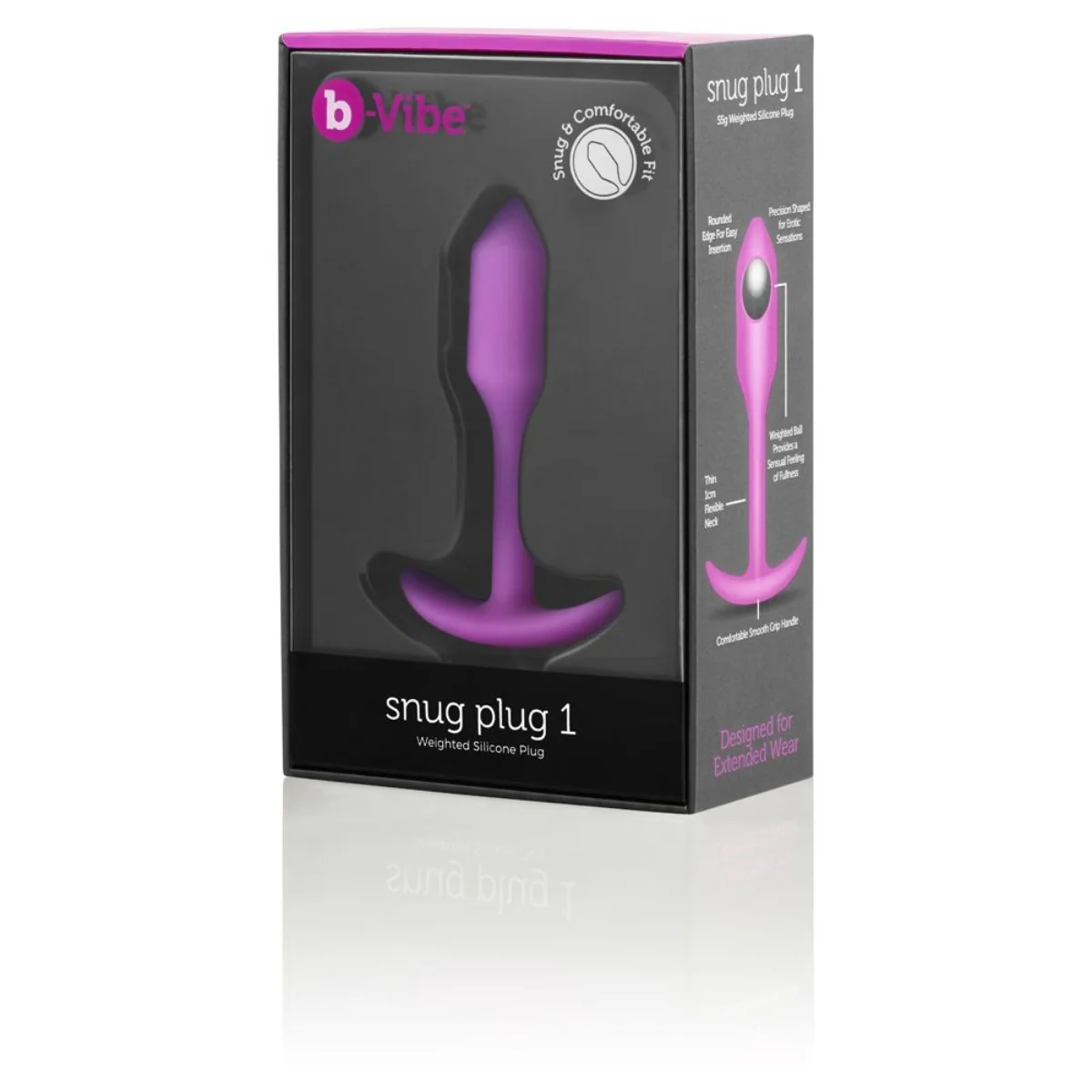 b-Vibe Snug Plug 1 Weighted Silicone Butt Plug Fucshia - Image 2