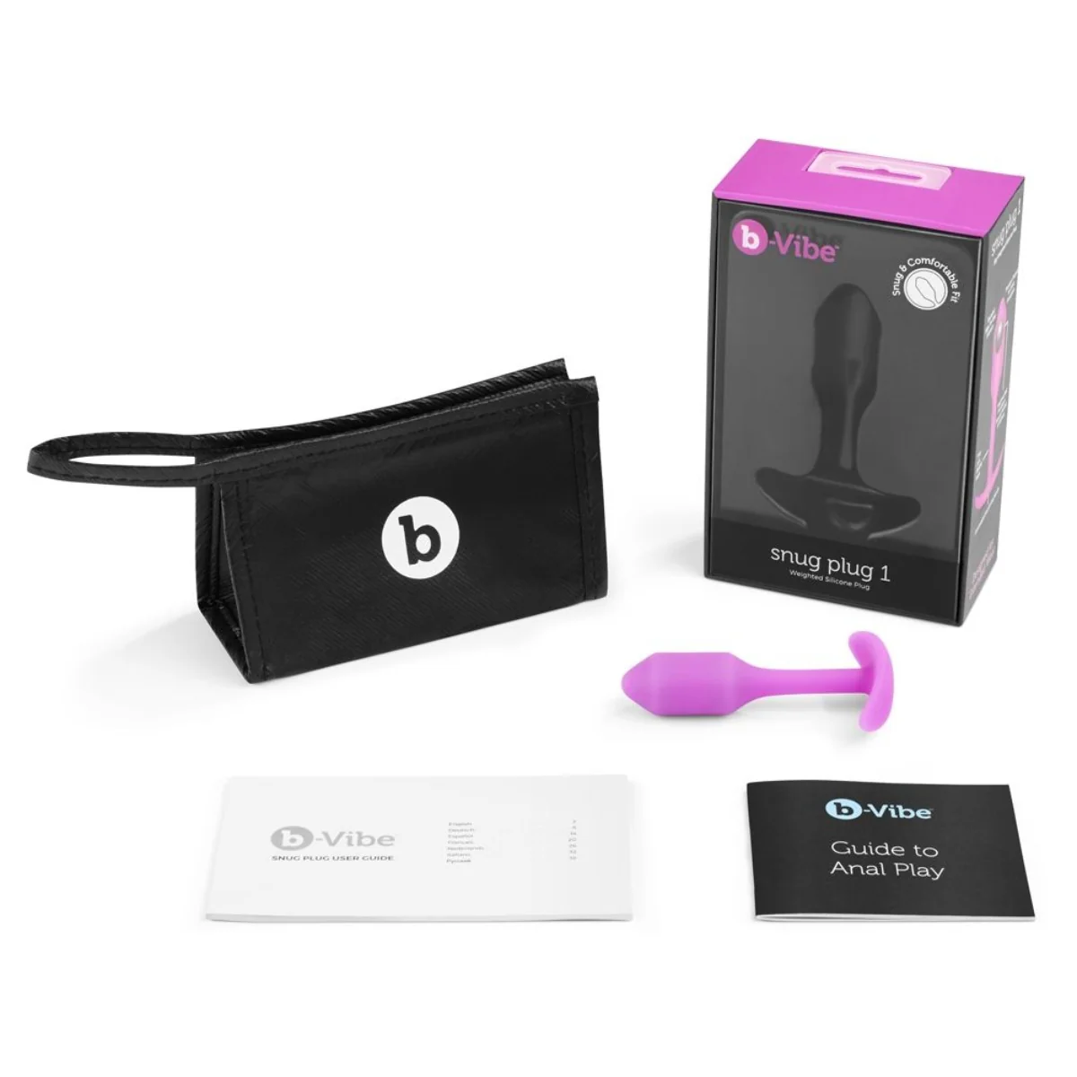 b-Vibe Snug Plug 1 Weighted Silicone Butt Plug Fucshia - Image 4