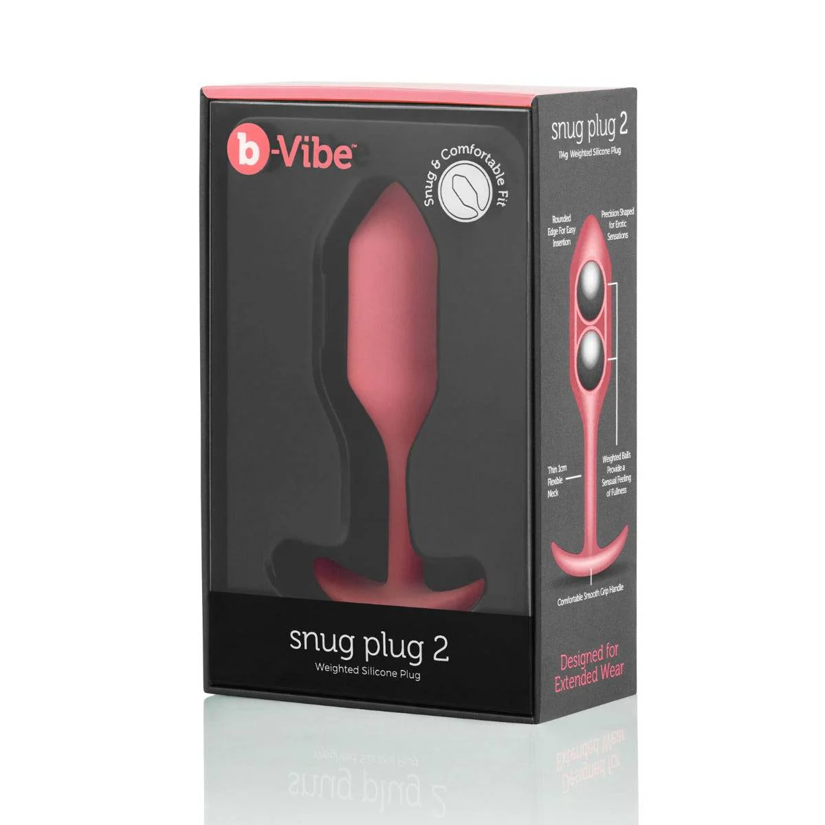 b-Vibe Snug Plug 2 Weighted Silicone Butt Plug Coral - Image 2