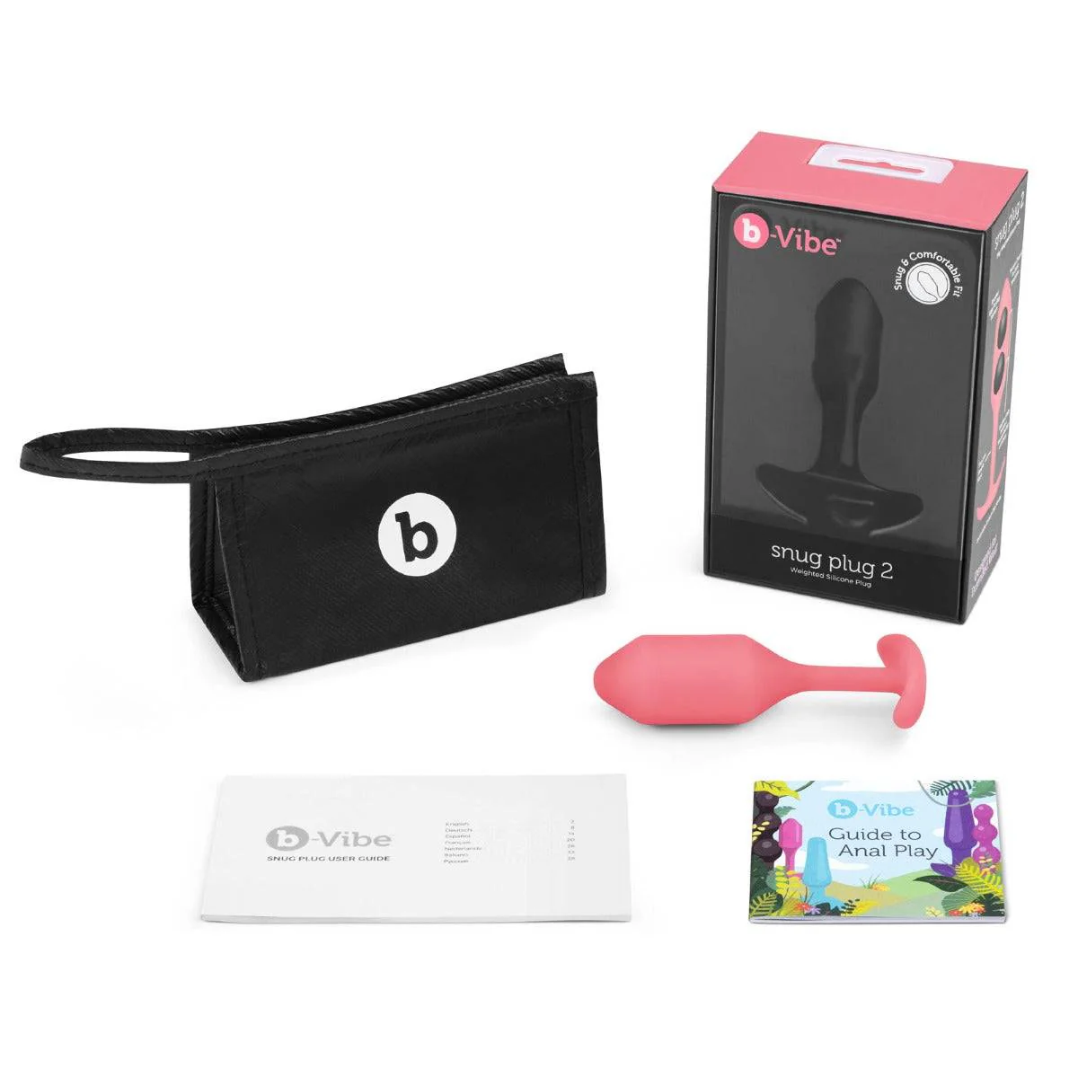b-Vibe Snug Plug 2 Weighted Silicone Butt Plug Coral - Image 4
