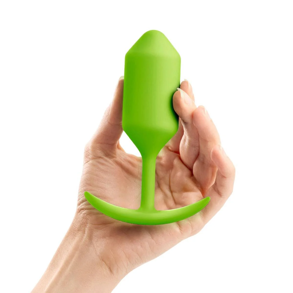 b-Vibe Snug Plug 3 Weighted Silicone Butt Plug Lime Green - Image 3