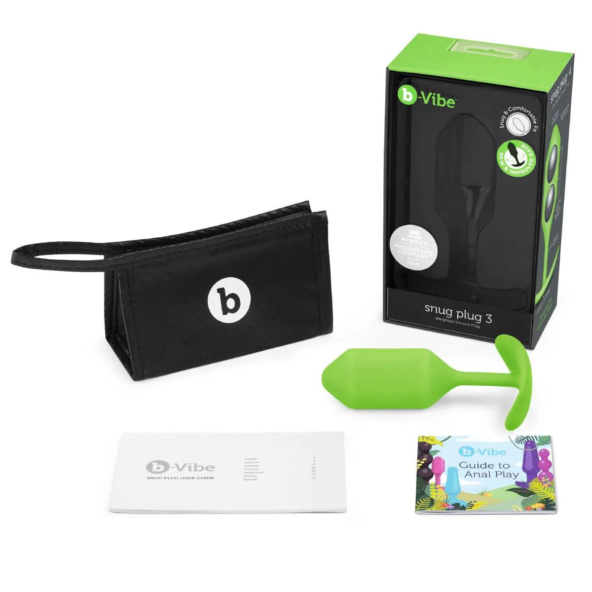 b-Vibe Snug Plug 3 Weighted Silicone Butt Plug Lime Green - Image 4