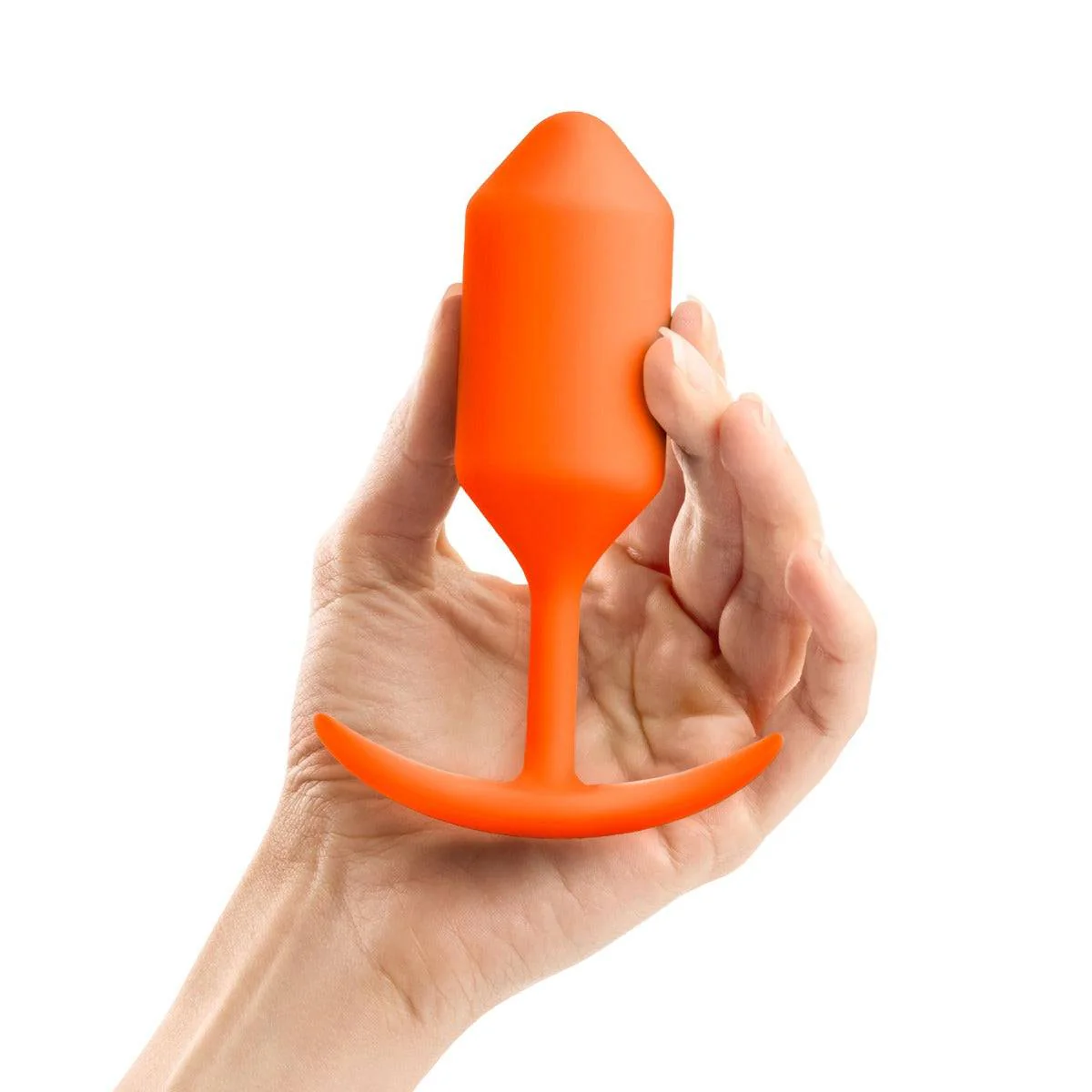 b-Vibe Snug Plug 3 Weighted Silicone Butt Plug Orange - Image 3