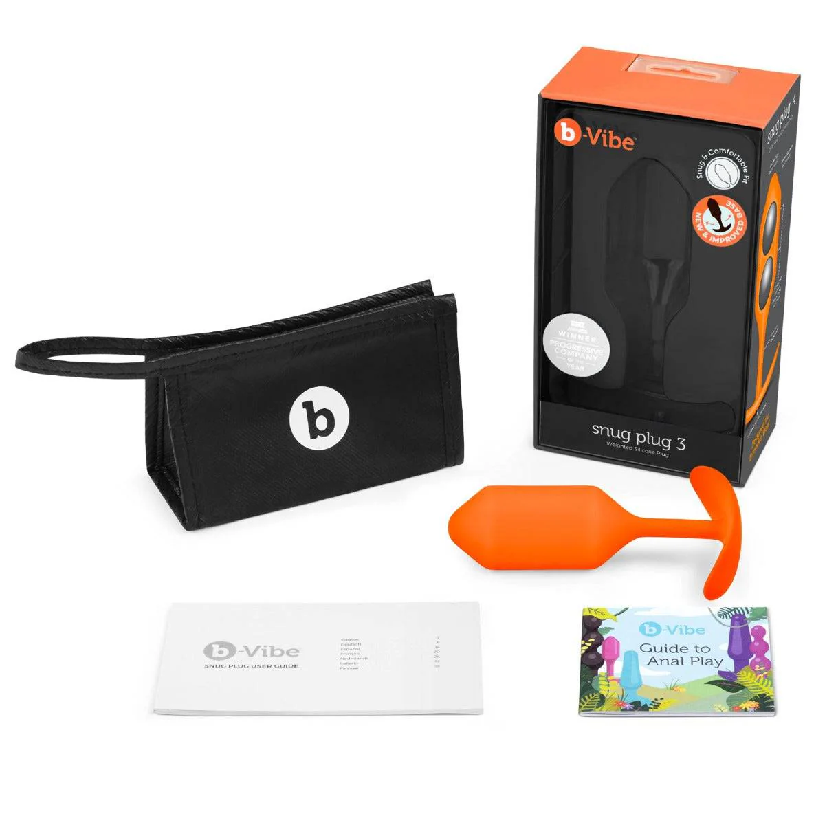 b-Vibe Snug Plug 3 Weighted Silicone Butt Plug Orange - Image 4