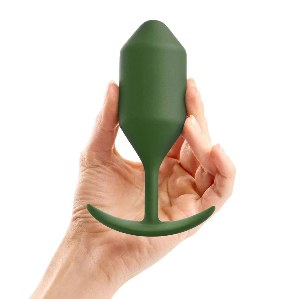 b-Vibe Snug Plug 4 Weighted Silicone Butt Plug Army Green - Image 3