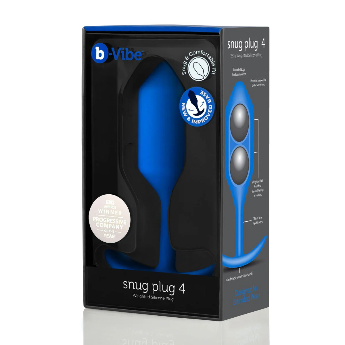 b-Vibe Snug Plug 4 Weighted Silicone Butt Plug Navy Blue - Image 2