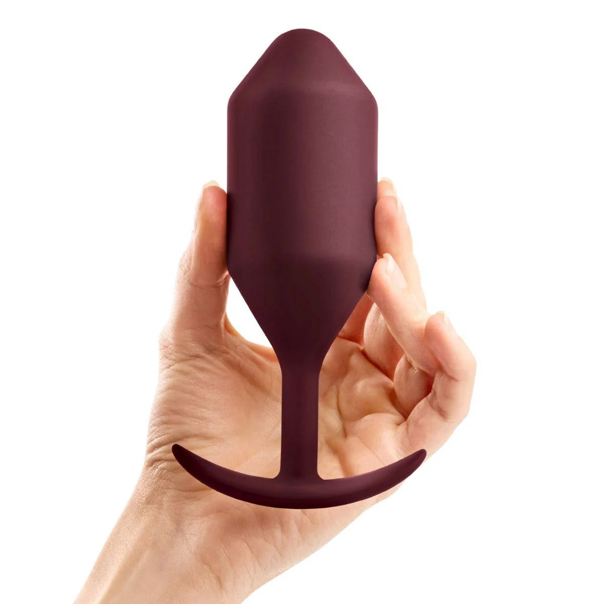 b-Vibe Snug Plug 5 Weighted Silicone Butt Plug Maroon - Image 3
