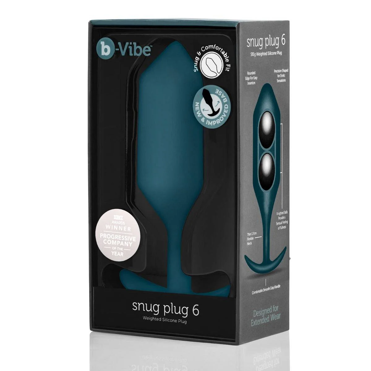 b-Vibe Snug Plug 6 Weighted Silicone Butt Plug Marine Blue - Image 2