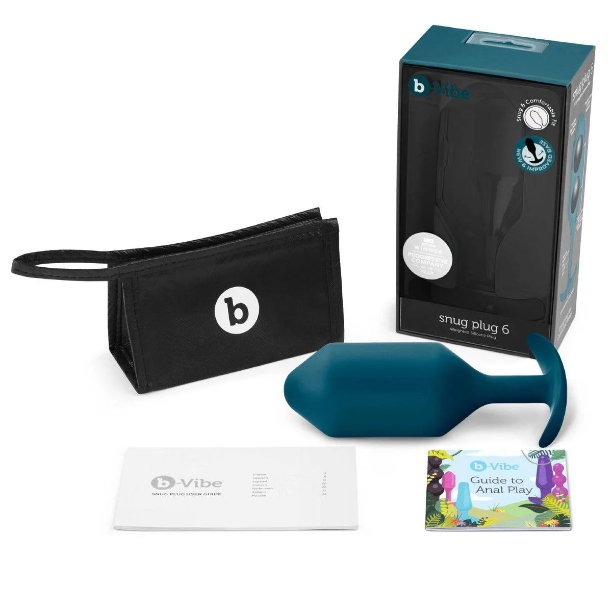 b-Vibe Snug Plug 6 Weighted Silicone Butt Plug Marine Blue - Image 4