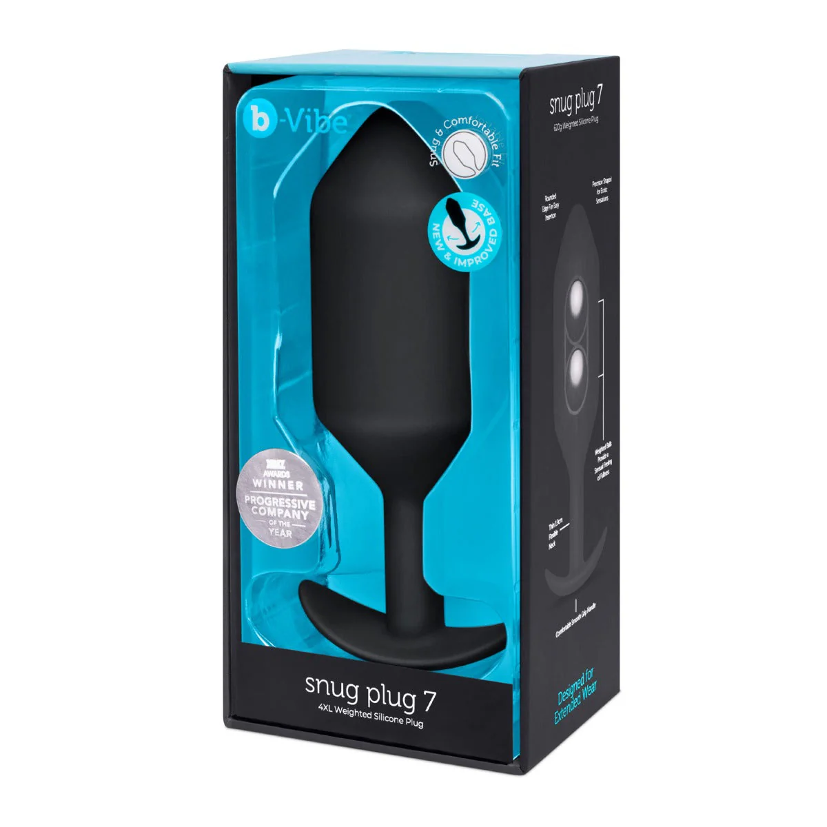 b-Vibe Snug Plug 7 Weighted Silicone Butt Plug Black - Image 2