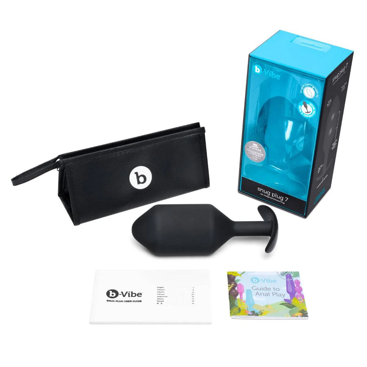 b-Vibe Snug Plug 7 Weighted Silicone Butt Plug Black - Image 4