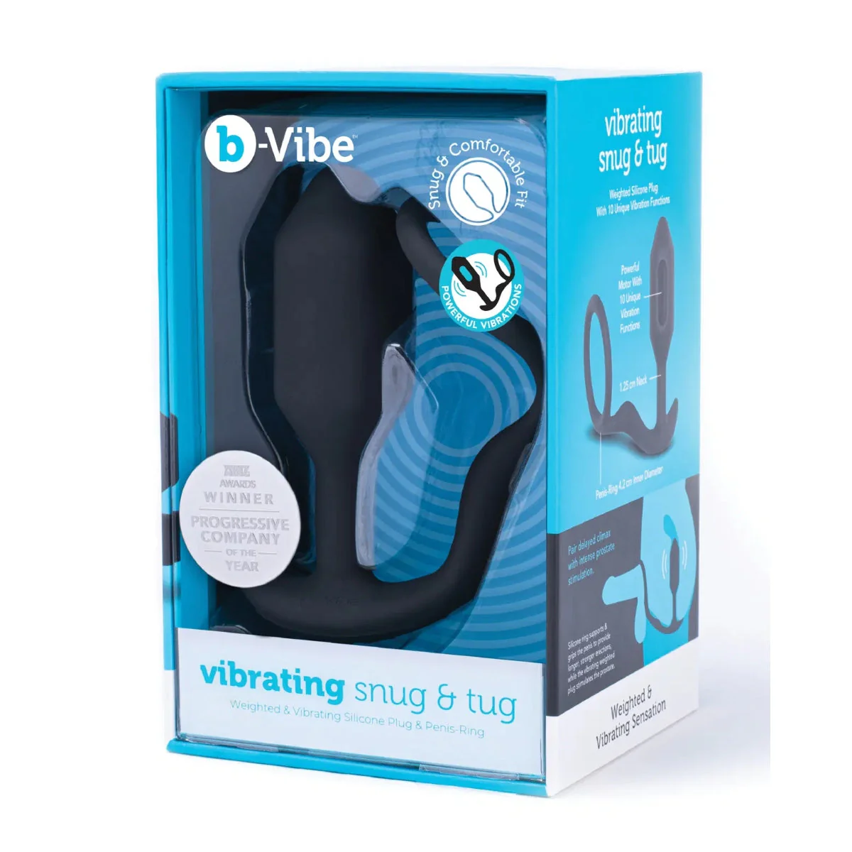b-Vibe Snug & Tug Vibrating Weighted Silicone Butt Plug & Cock Ring Black - Image 2