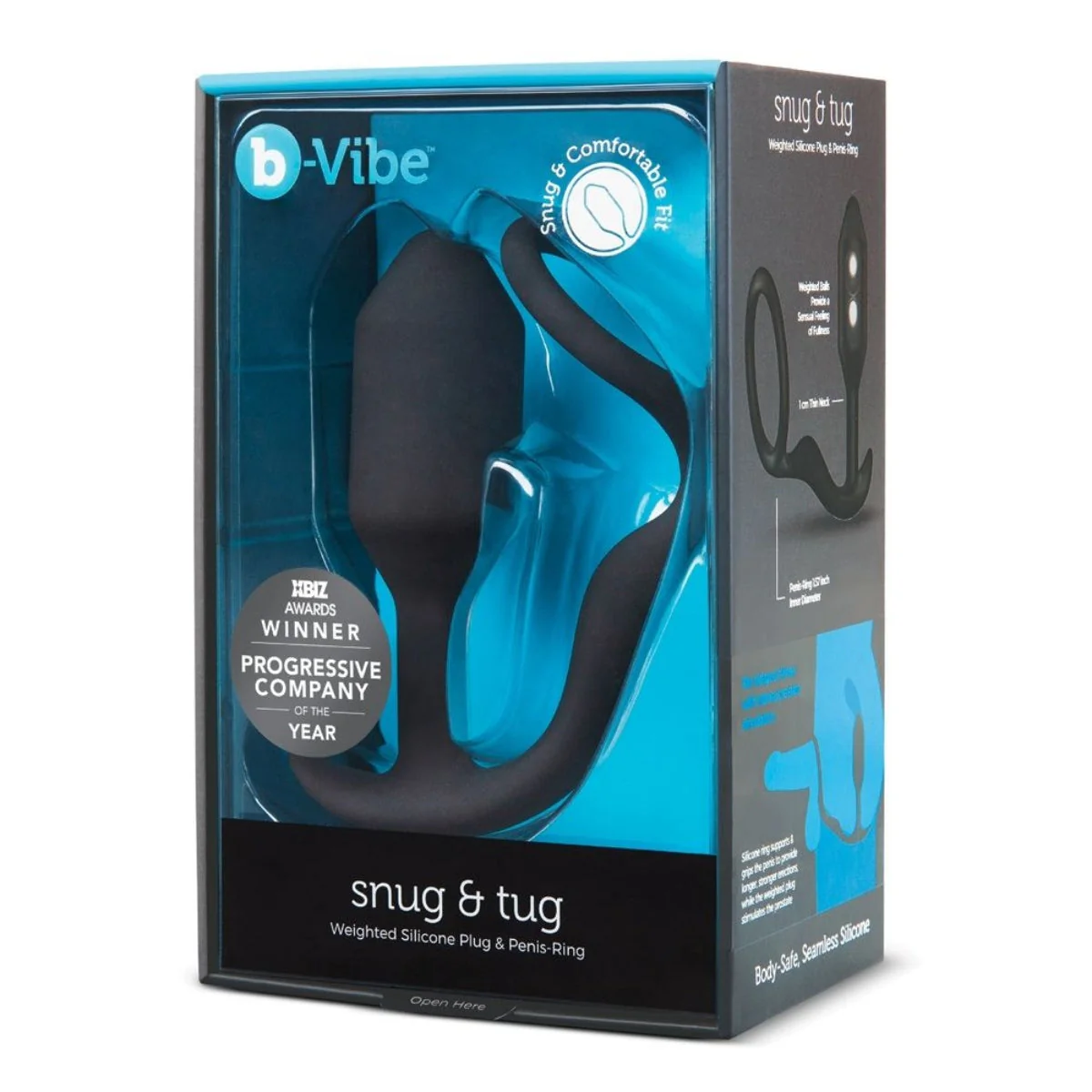 b-Vibe Snug & Tug Weighted Silicone Butt Plug & Cock Ring Black - Image 2