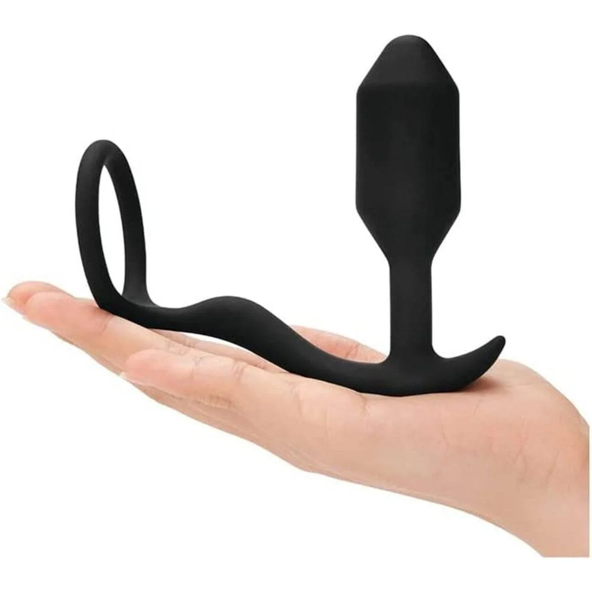 b-Vibe Snug & Tug Weighted Silicone Butt Plug & Cock Ring Black - Image 3