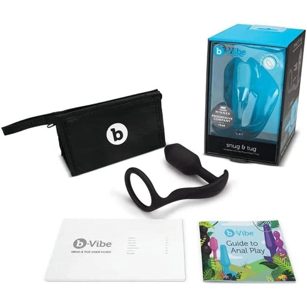 b-Vibe Snug & Tug Weighted Silicone Butt Plug & Cock Ring Black - Image 4