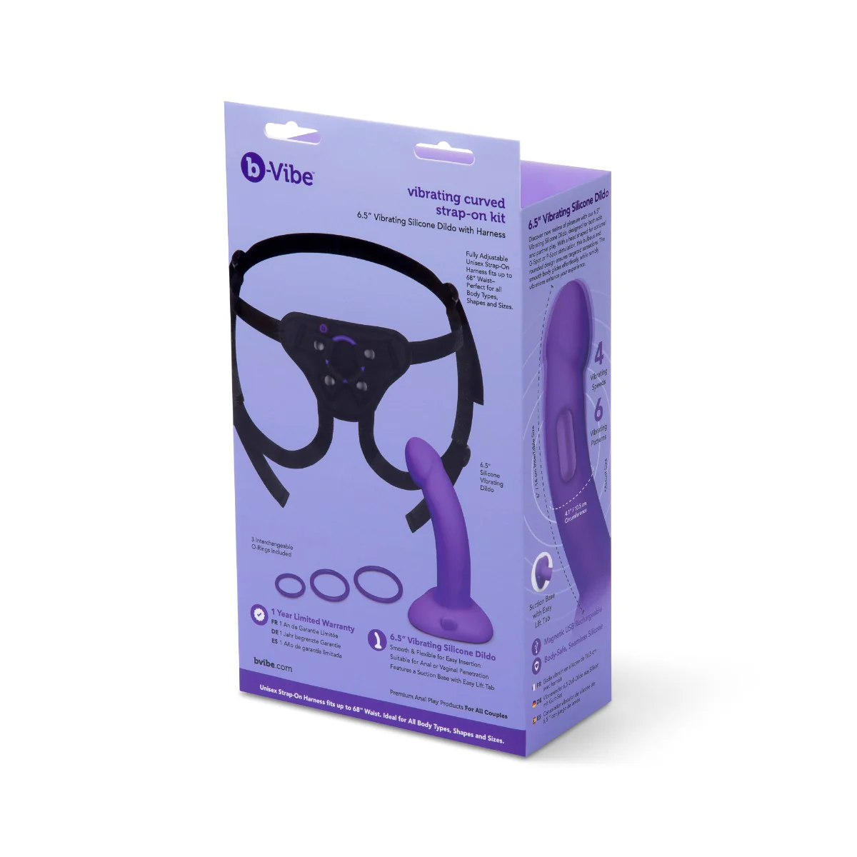 b-Vibe Vibrating Curved Strap-On Kit Black Purple - Image 6