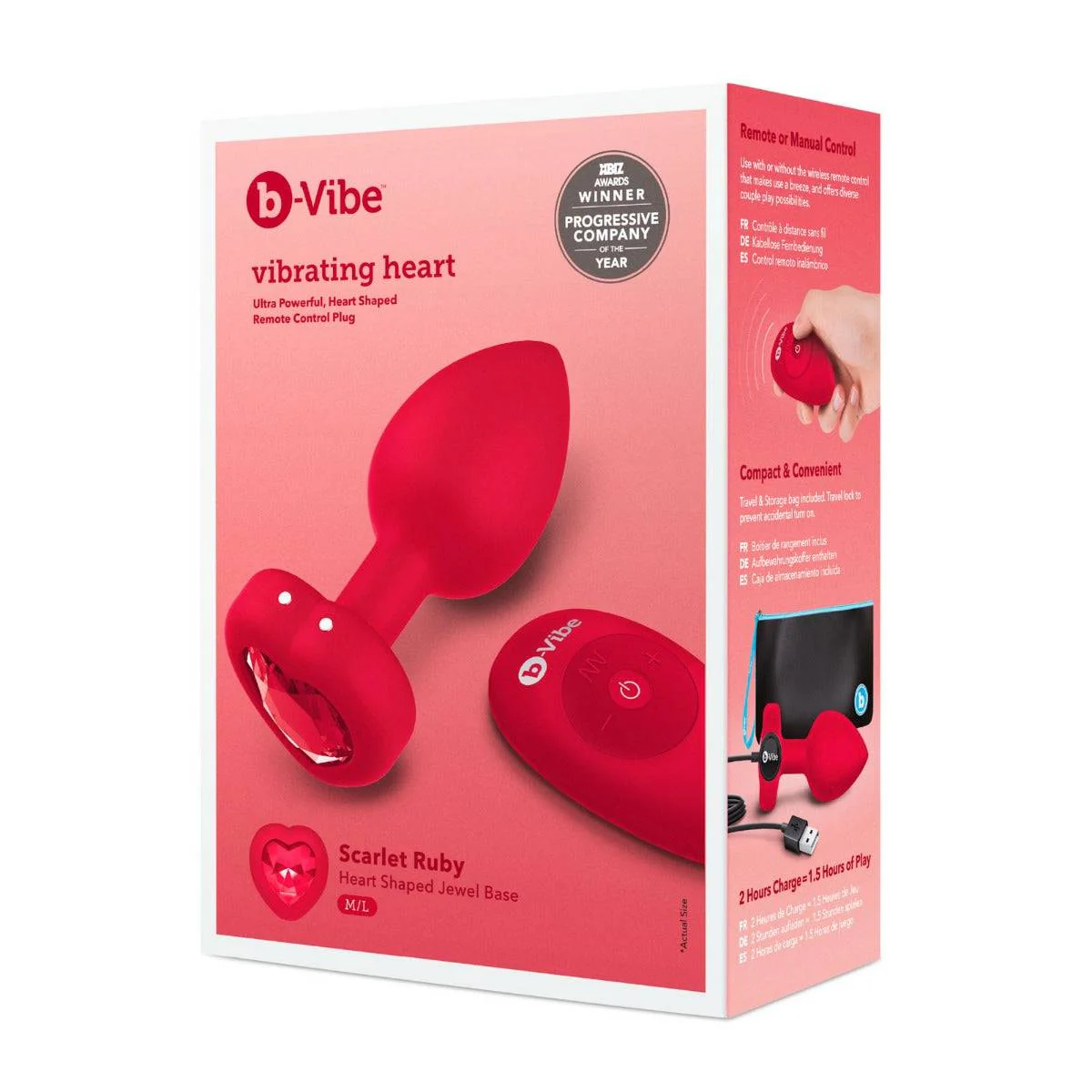b-Vibe Vibrating Heart Butt Plug Red Medium Large - Image 2