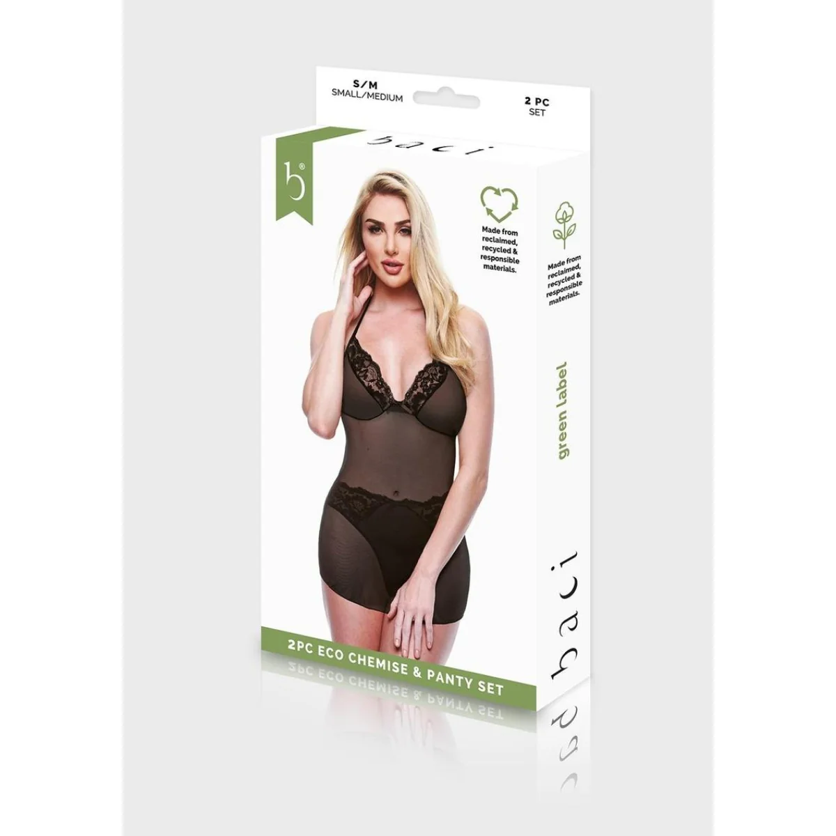 Baci 2 Piece Eco Chemise & Panty Set Black - Image 2