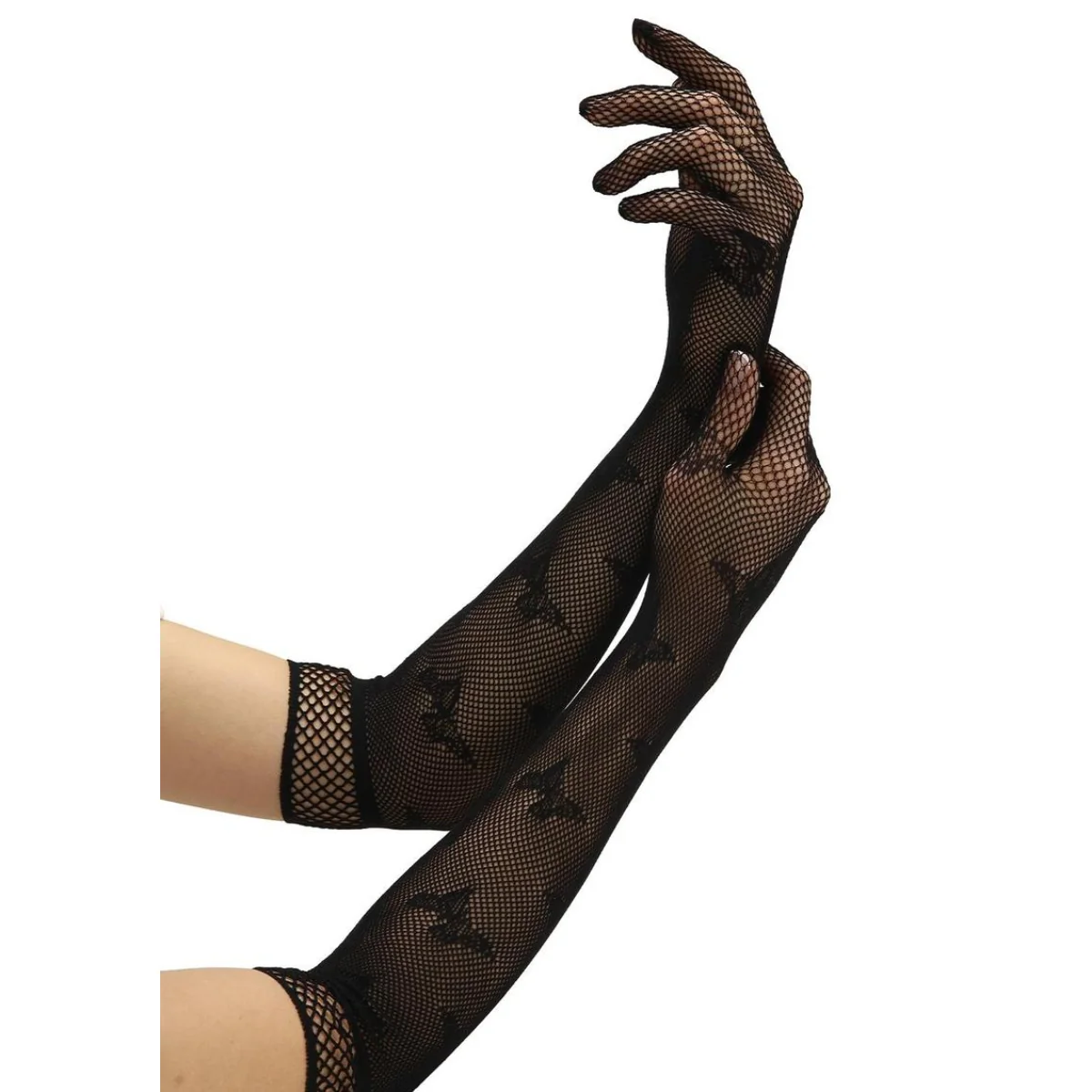 Baci Butterfly Lace Opera Gloves Black - Image 2