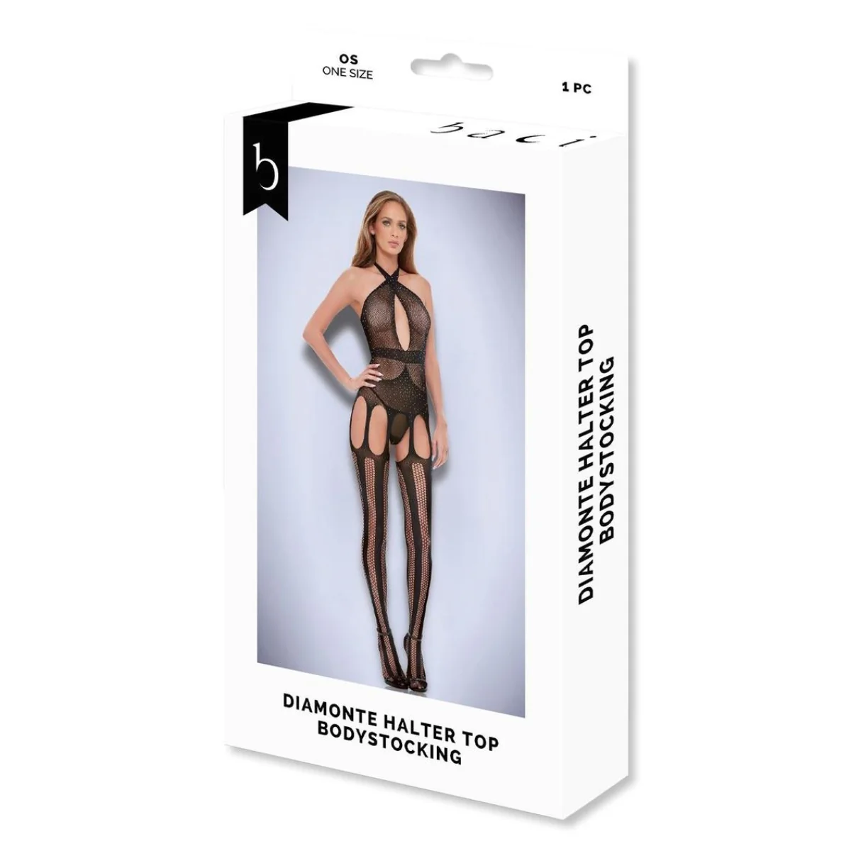 Baci Diamonte Halter Top Bodystocking Black - Image 2