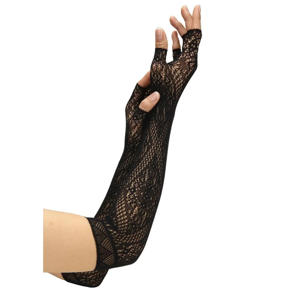Baci Fingerless Lace Opera Gloves Black - Image 2