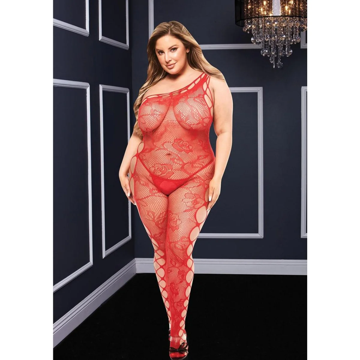 Baci Off The Shoulder Bodystocking Red - Image 3