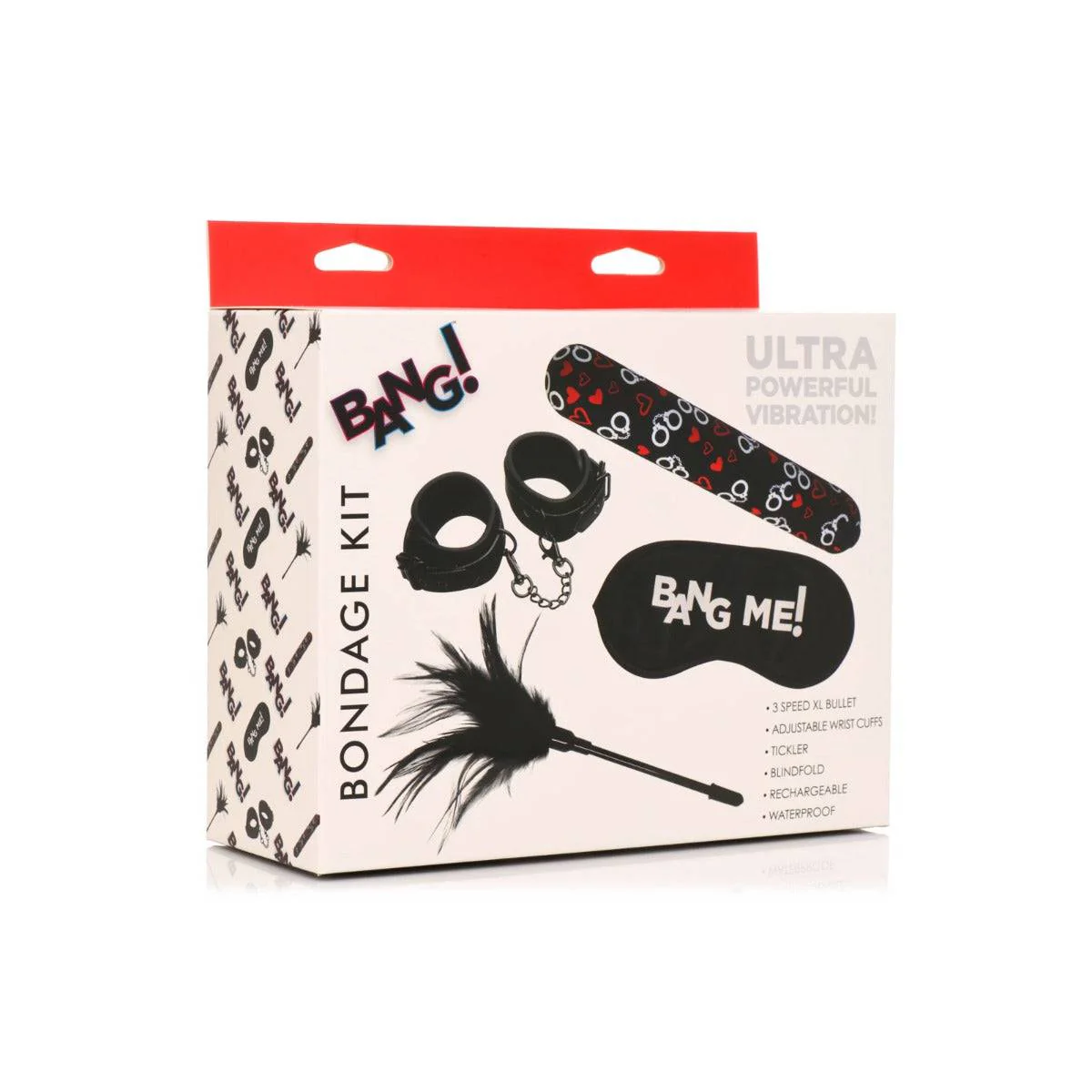 BANG! Bondage Kit With XL Bullet Cuffs Tickler & Blindfold Black - Image 2