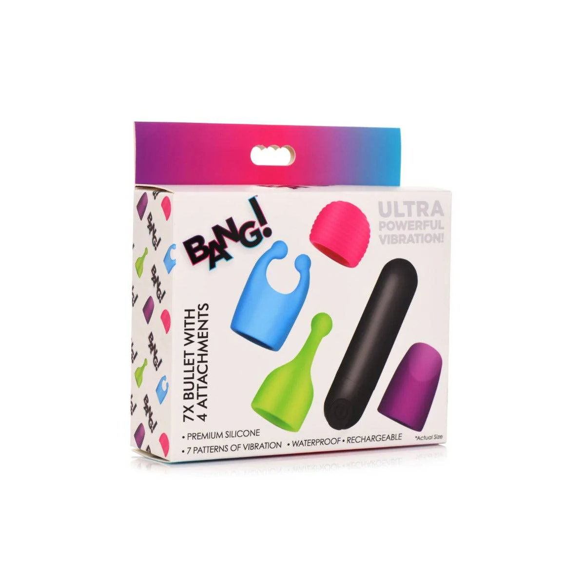 BANG! Rechargeable Vibrating Bullet With 4 Attachments Black - Image 2