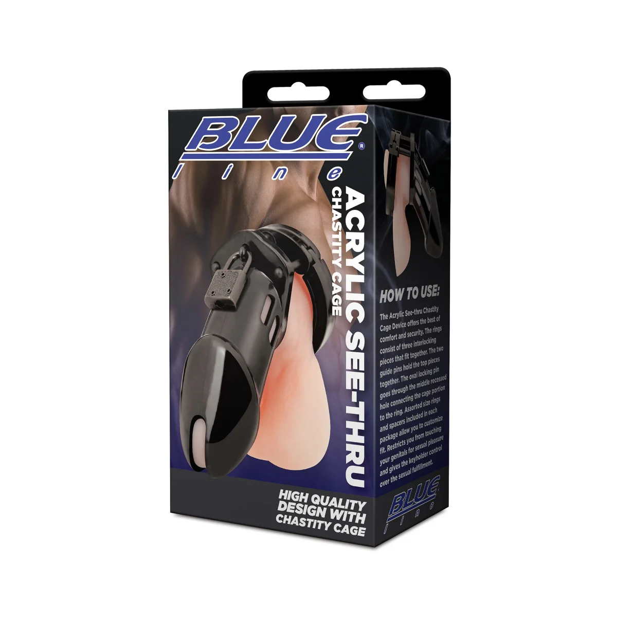 Blue Line Acrylic See Thru Chastity Cage Black - Image 2