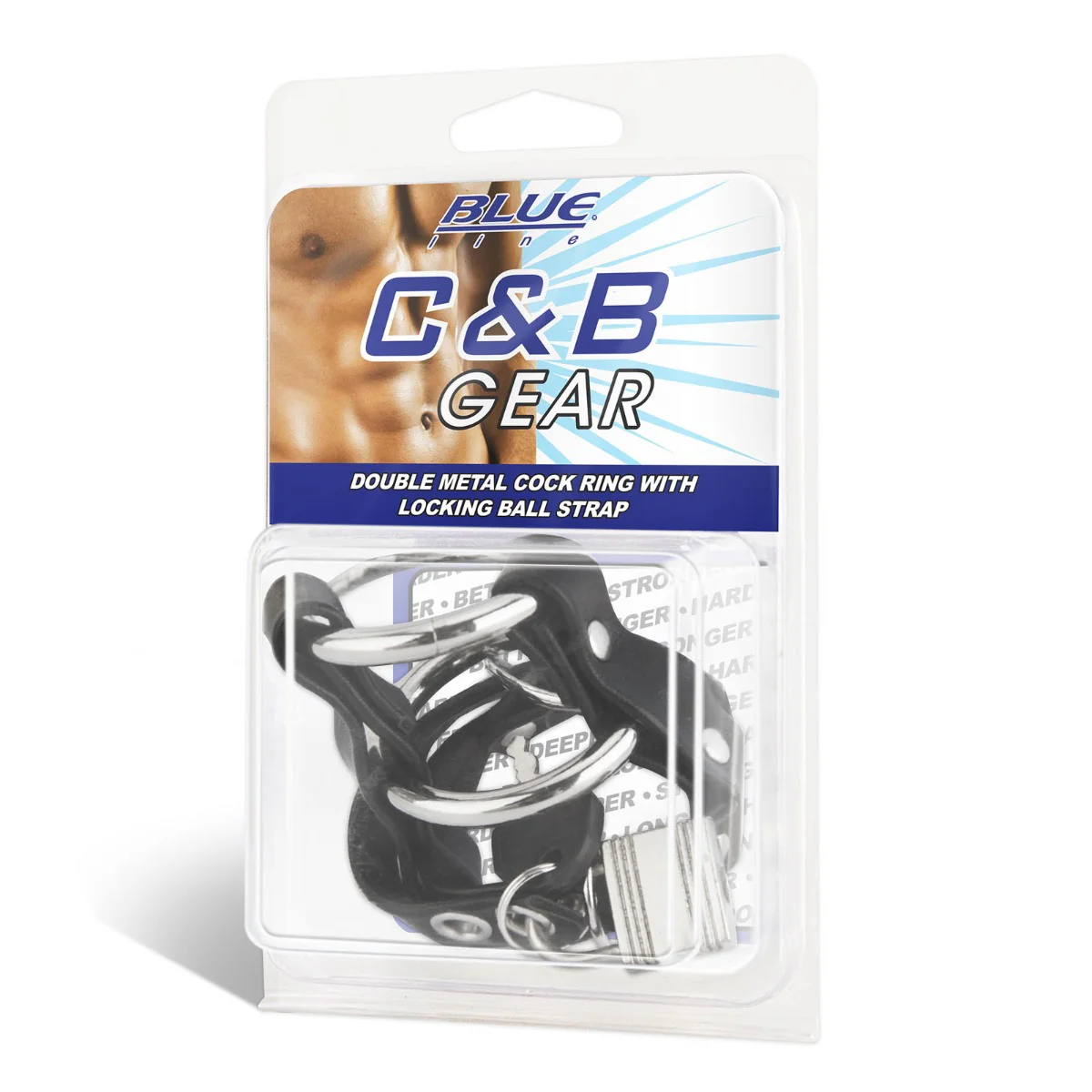 Blue Line Double Metal Cock Ring With Locking Ball Strap Black - Image 2
