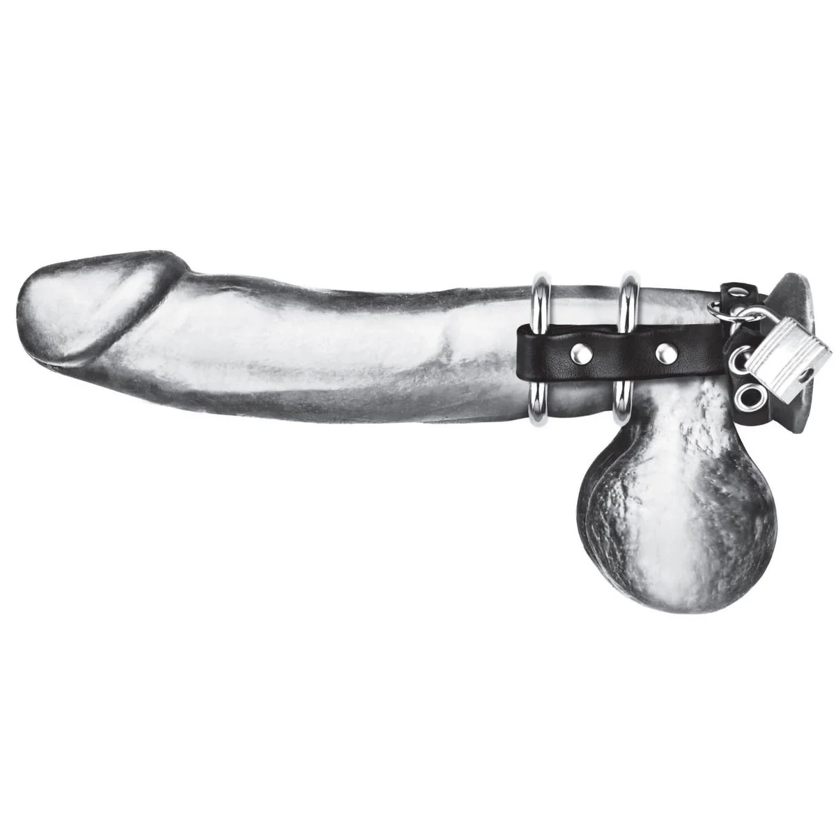 Blue Line Double Metal Cock Ring With Locking Ball Strap Black - Image 3