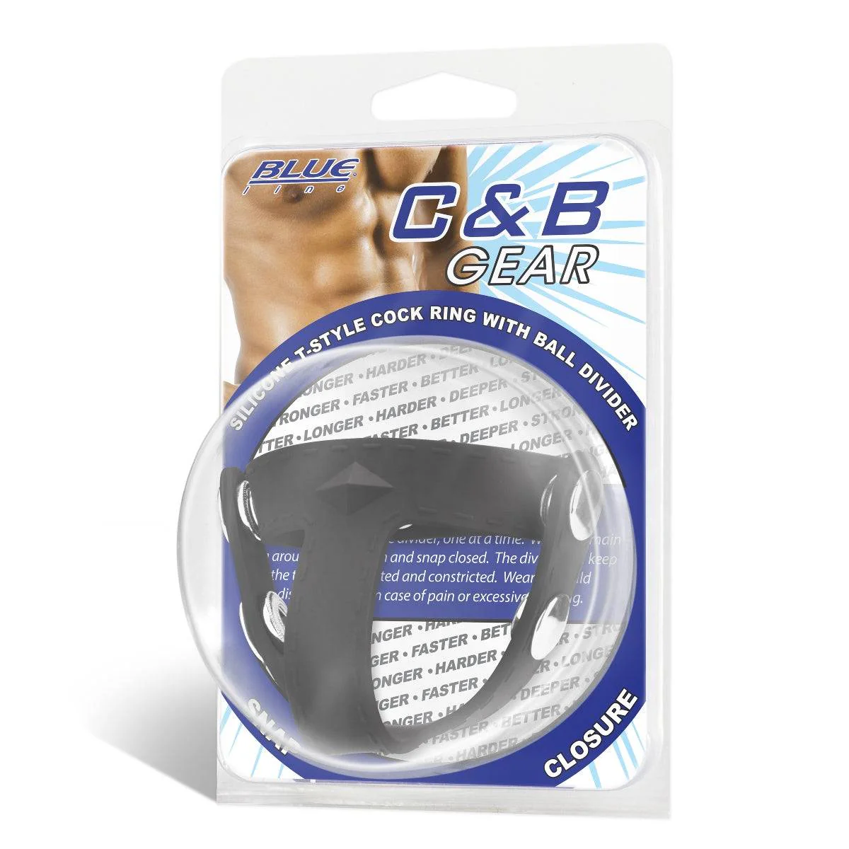 Blue Line Silicone T Style Cock Ring With Ball Divider Black - Image 2