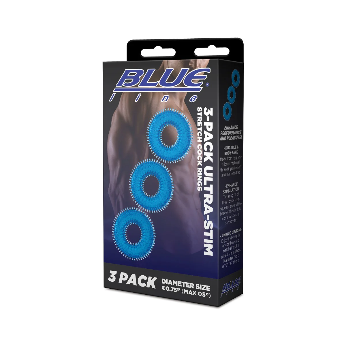 Blue Line Ultra Stim Stretch Cock Ring Set 3 Pack Blue - Image 2