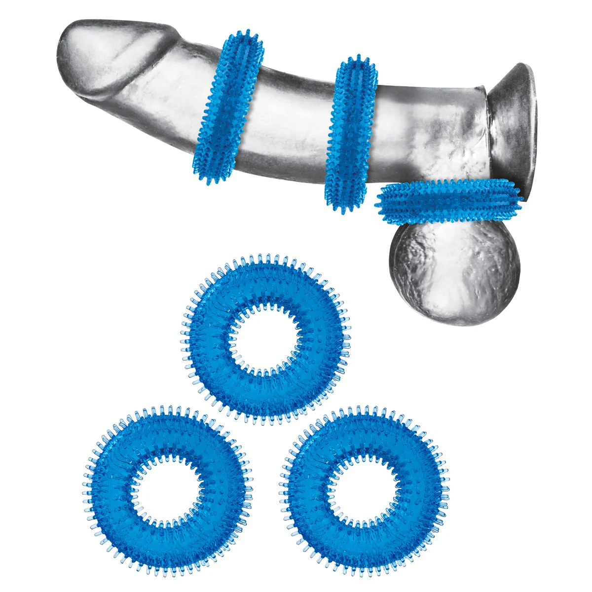 Blue Line Ultra Stim Stretch Cock Ring Set 3 Pack Blue - Image 4