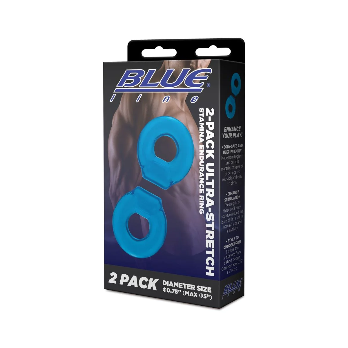 Blue Line Ultra Stretch Stamina Endurance Cock Ring Set 2 Pack Blue - Image 2