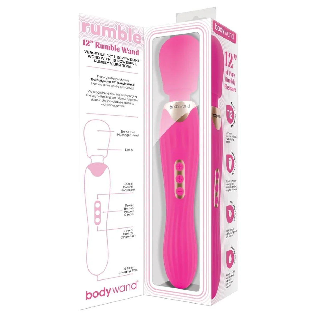 Bodywand Rumble Wand Pink 12 Inch - Image 2