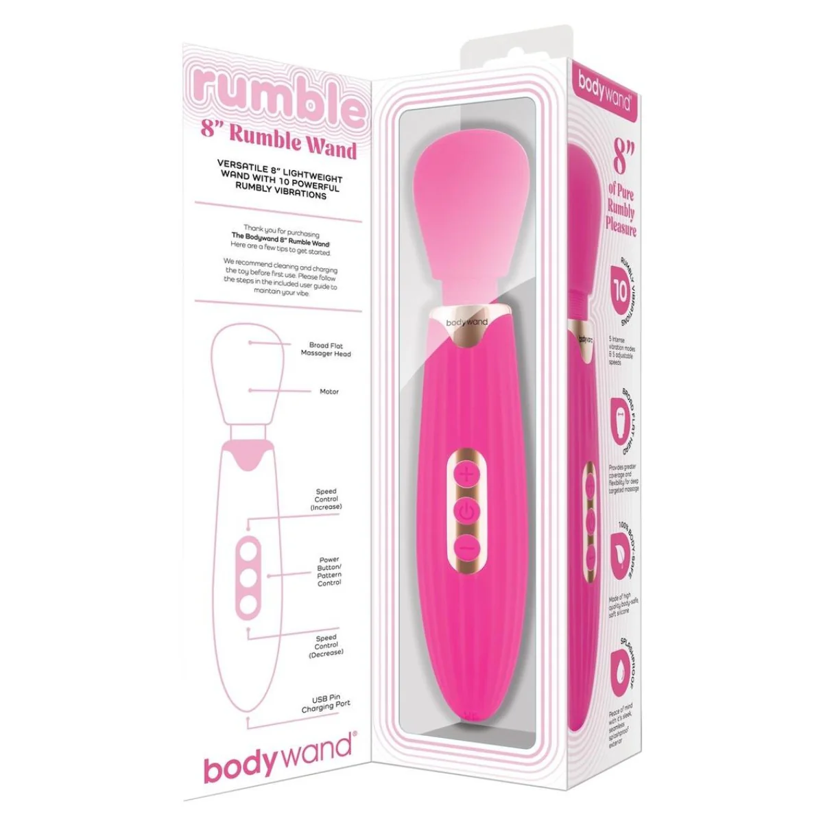 Bodywand Rumble Wand Pink 8 Inch - Image 2