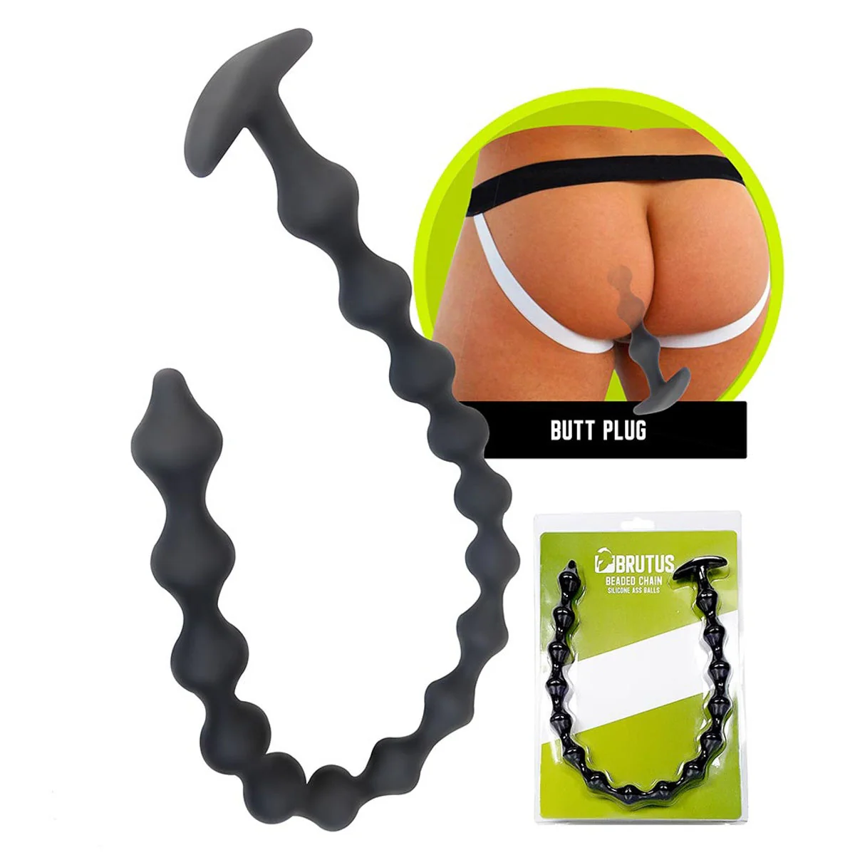 Brutus Beaded Chain Silicone Ass Balls Black - Image 4