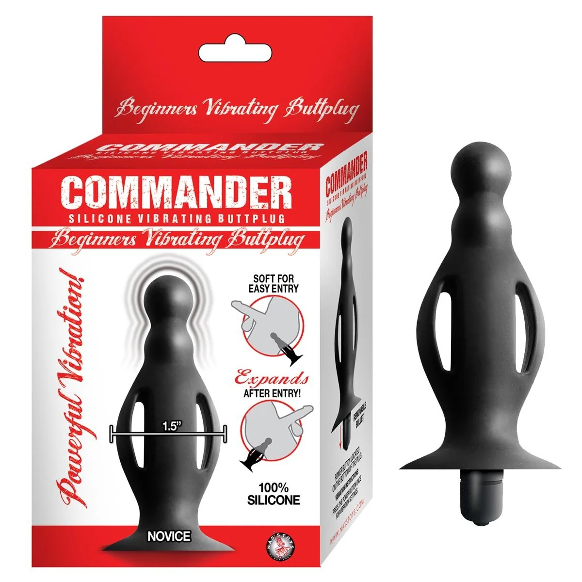 Commander Beginners Vibrating Butt Plug Silicone Black - Image 2