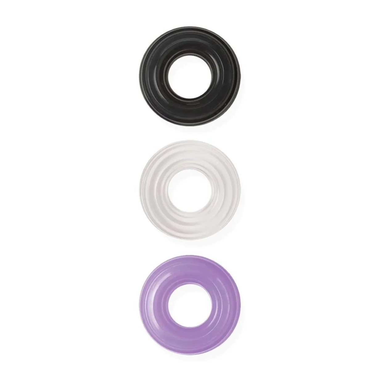 Commander My Best Cock Swellers Silicone Cock Ring 3 Pack Black Clear Purple