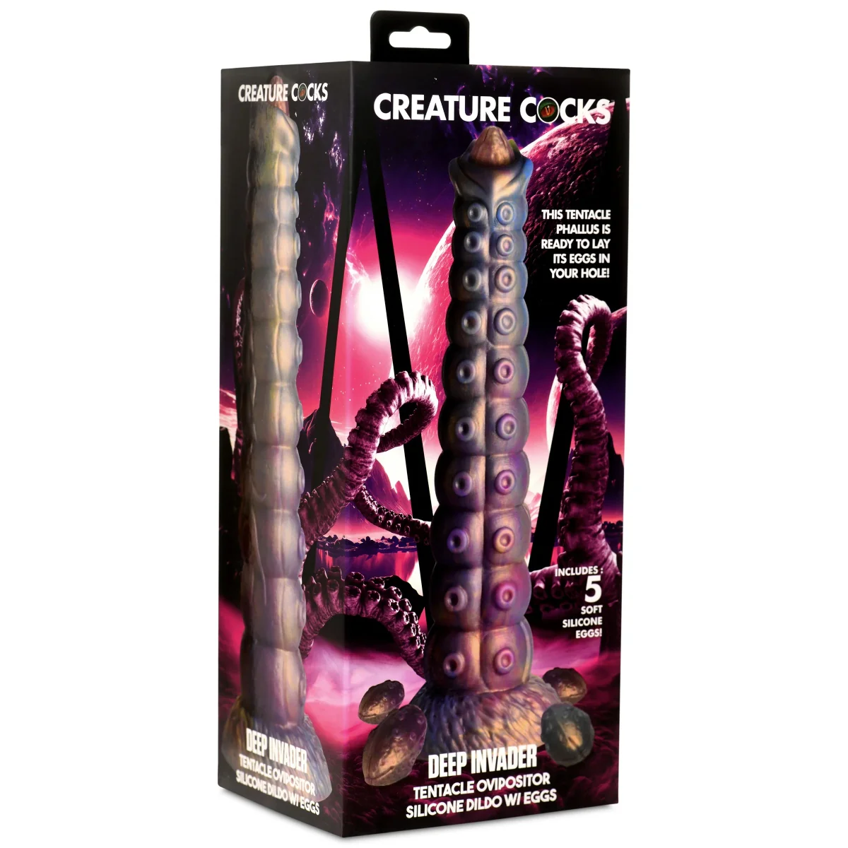 Creature Cocks Deep Invader Tentacle Ovipositor Silicone Dildo With Eggs Rainbow - Image 2