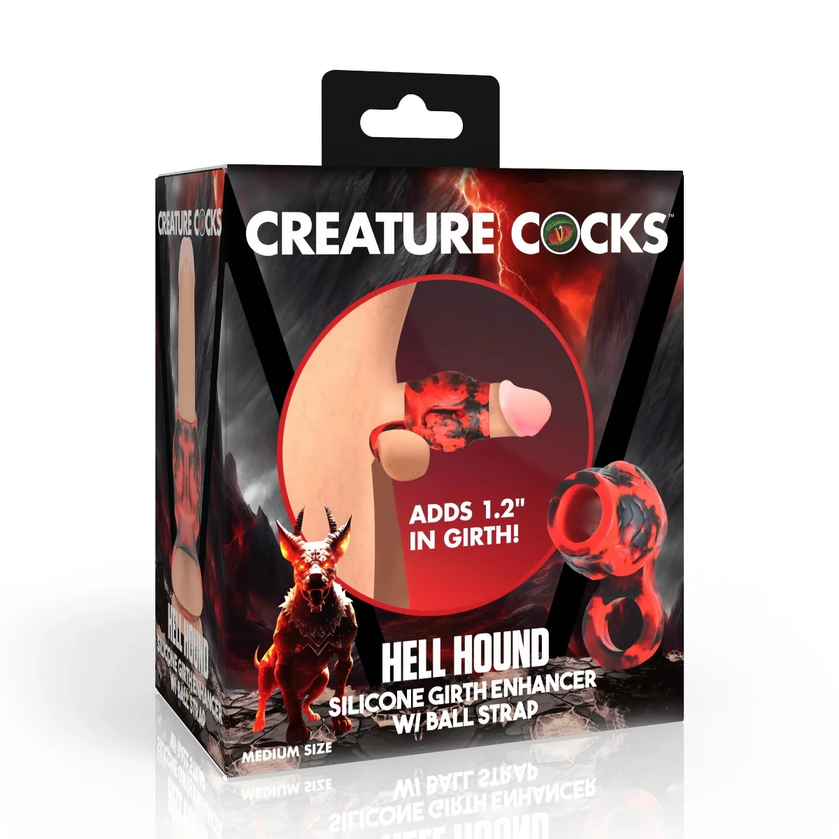Creature Cocks Hell Hound Silicone Penis Sleeve & Ball Stretcher Red Black Medium - Image 2