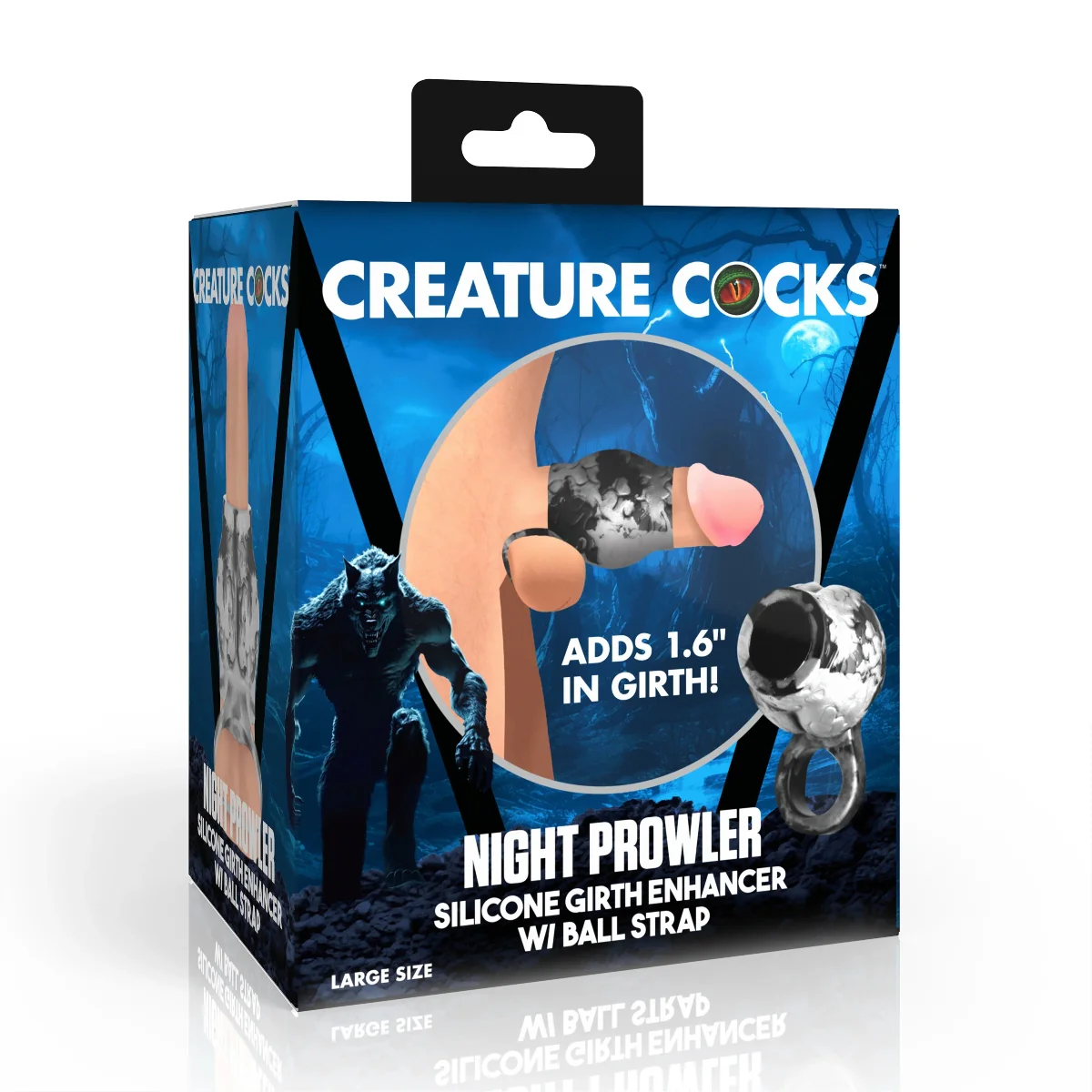 Creature Cocks Night Prowler Silicone Penis Sleeve & Ball Stretcher Silver Black Large - Image 2