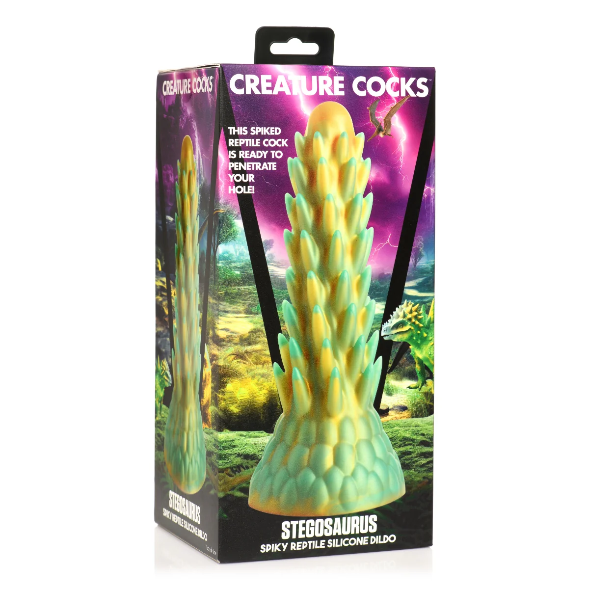 Creature Cocks Stegosaurus Spiky Reptile Silicone Dildo Gold Teal - Image 2