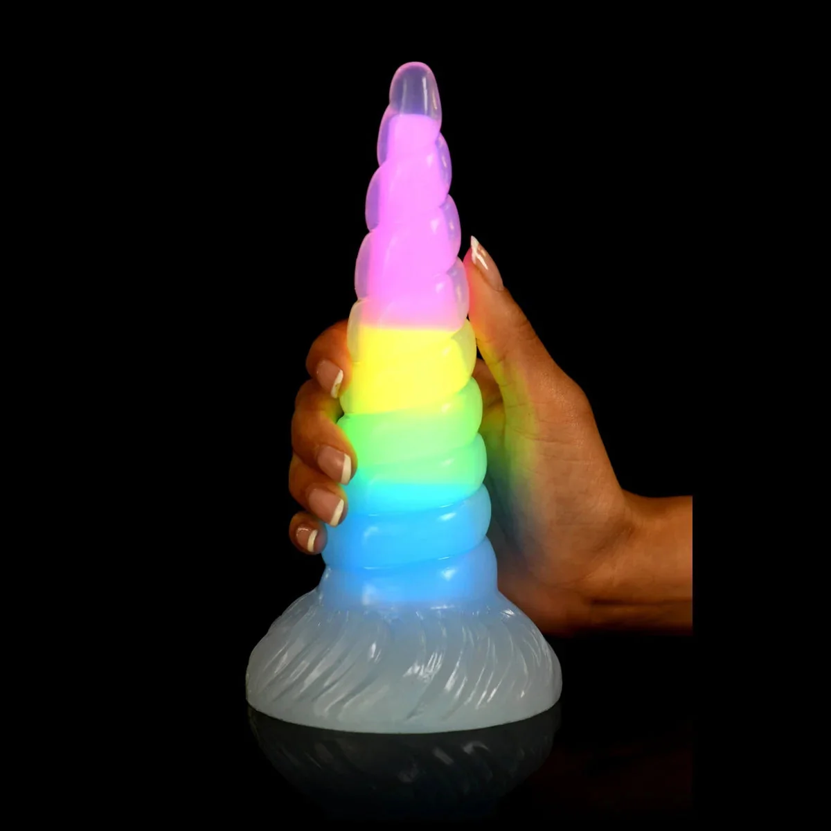 Creature Cocks Uni-Glow Glow In The Dark Silicone Dildo Rainbow - Image 3